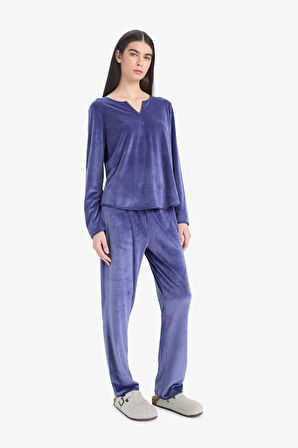 Pijama Takımı Regular Fit Uzun Kollu Velur Üst Uzun Alt-Fall in Love