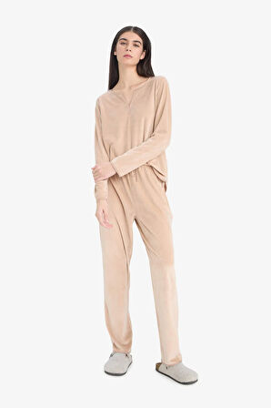 Pijama Takımı Regular Fit Uzun Kollu Velur Üst Uzun Alt-Fall in Love