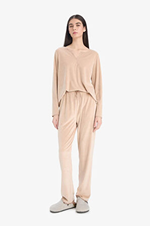 Pijama Takımı Regular Fit Uzun Kollu Velur Üst Uzun Alt-Fall in Love