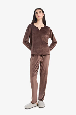 Pijama Takımı Regular Fit Uzun Kollu Velur Üst Uzun Alt-Fall in Love