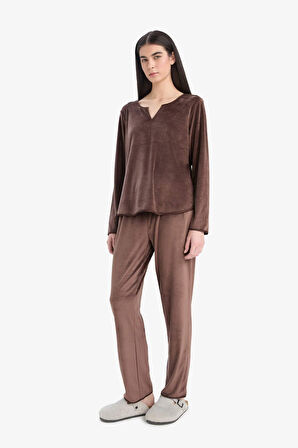 Pijama Takımı Regular Fit Uzun Kollu Velur Üst Uzun Alt-Fall in Love