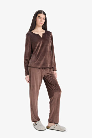 Pijama Takımı Regular Fit Uzun Kollu Velur Üst Uzun Alt-Fall in Love
