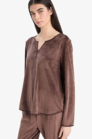 Pijama Takımı Regular Fit Uzun Kollu Velur Üst Uzun Alt-Fall in Love