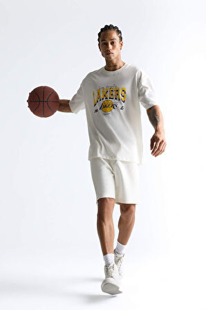 DeFactoFit NBA Los Angeles Lakers Oversize Geniş Kalıp Bisiklet Yaka Kısa Kollu Tişört