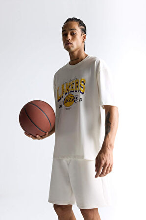 DeFactoFit NBA Los Angeles Lakers Oversize Geniş Kalıp Bisiklet Yaka Kısa Kollu Tişört