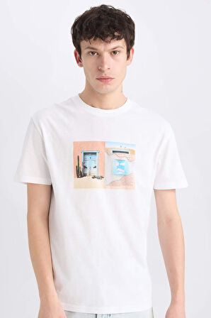 DeFacto %100 Pamuk Regular Fit Bisiklet Yaka Baskılı Kısa Kollu Tişört E0584AX25SMWT34