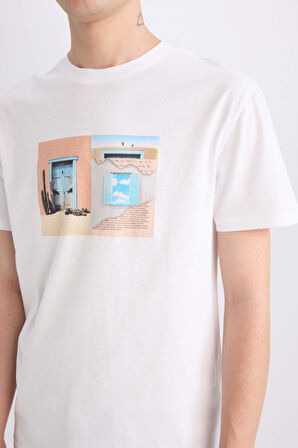 DeFacto %100 Pamuk Regular Fit Bisiklet Yaka Baskılı Kısa Kollu Tişört E0584AX25SMWT34