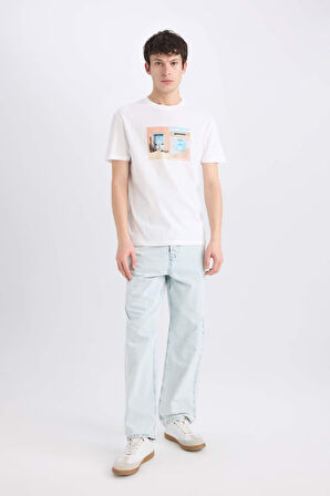 DeFacto %100 Pamuk Regular Fit Bisiklet Yaka Baskılı Kısa Kollu Tişört E0584AX25SMWT34