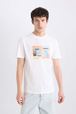 DeFacto %100 Pamuk Regular Fit Bisiklet Yaka Baskılı Kısa Kollu Tişört E0584AX25SMWT34