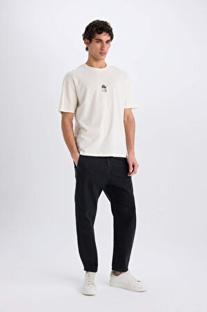 Boxy Fit Bisiklet Yaka Sırt Baskılı Kısa Kollu Tişört