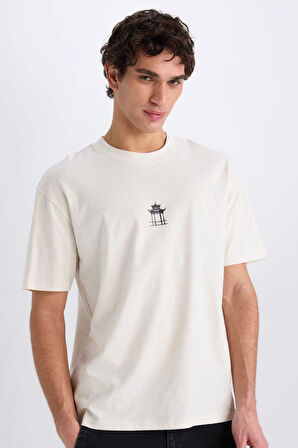 Boxy Fit Bisiklet Yaka Sırt Baskılı Kısa Kollu Tişört