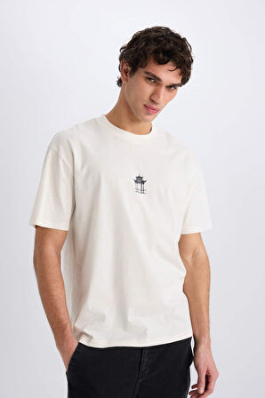 Boxy Fit Bisiklet Yaka Sırt Baskılı Kısa Kollu Tişört