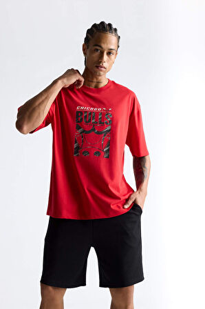 DeFactoFit NBA Chicago Bulls Oversize Geniş Kalıp Bisiklet Yaka Kısa Kollu Tişört