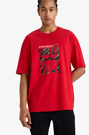 DeFactoFit NBA Chicago Bulls Oversize Geniş Kalıp Bisiklet Yaka Kısa Kollu Tişört