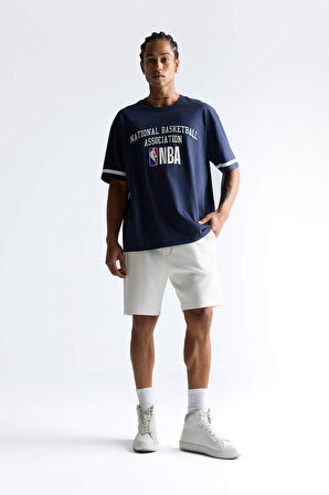 DeFactoFit NBA Wordmark Oversize Geniş Kalıp Bisiklet Yaka Kısa Kollu Tişört