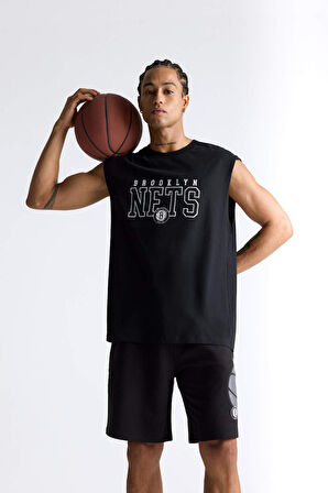 DeFactoFit NBA Brooklyn Nets Oversize Geniş Kalıp Bisiklet Yaka Atlet E7284AX25AUBK81