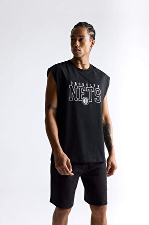 DeFactoFit NBA Brooklyn Nets Oversize Geniş Kalıp Bisiklet Yaka Atlet E7284AX25AUBK81