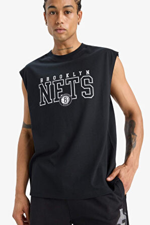 DeFactoFit NBA Brooklyn Nets Oversize Geniş Kalıp Bisiklet Yaka Atlet E7284AX25AUBK81