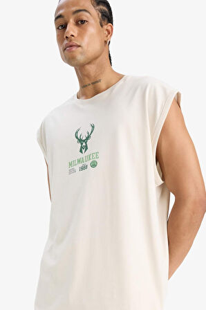 DeFactoFit NBA Milwaukee Bucks Oversize Geniş Kalıp Bisiklet Yaka Atlet E4859AX25AUBG662