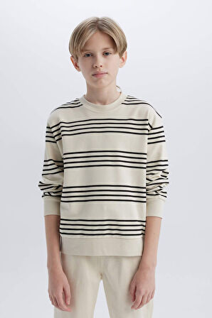 DeFacto Erkek Çocuk Bisiklet Yaka Çizgili Sweatshirt D7716A825SPBG734