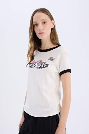 Coool Regular Fit Bisiklet Yaka Baskılı Ribana Kısa Kollu Tişört