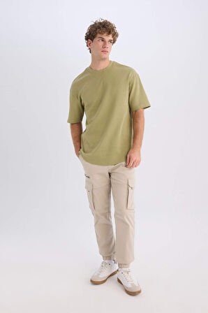 DeFacto Boxy Fit Bisiklet Yaka Kısa Kollu Basic Düz Waffle Tişört B4443AX25SPKH271