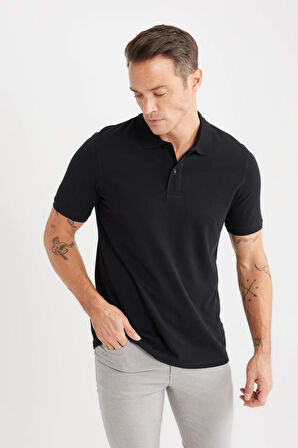 DeFacto Regular Fit Kısa Kollu Basic Düz Pike Kumaş Polo Tişört C1293AX25SPBK81