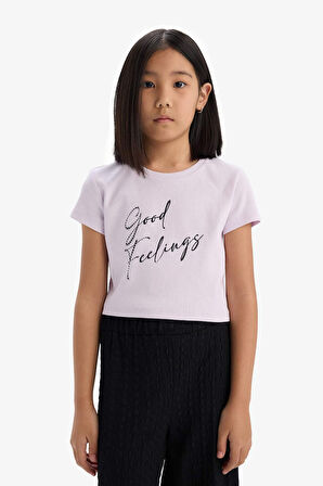 DeFacto Kız Çocuk Fitilli Kaşkorse 2'li Takım Baskılı Kısa Kollu Tişört Geniş Bol Paça Pantolon C3814A825SMPN425