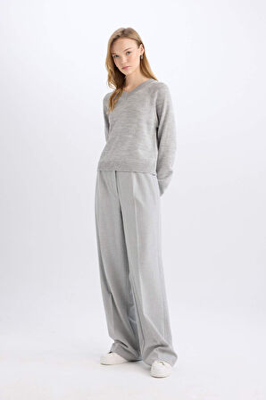 DeFacto Wide Leg Kumaş Pantolon Geniş Bol Paça Yüksek Bel Standart Boy C6402AX25SPGR28