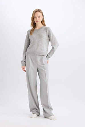 DeFacto Wide Leg Kumaş Pantolon Geniş Bol Paça Yüksek Bel Standart Boy C6402AX25SPGR28