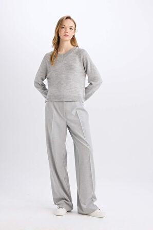 DeFacto Wide Leg Kumaş Pantolon Geniş Bol Paça Yüksek Bel Standart Boy C6402AX25SPGR28