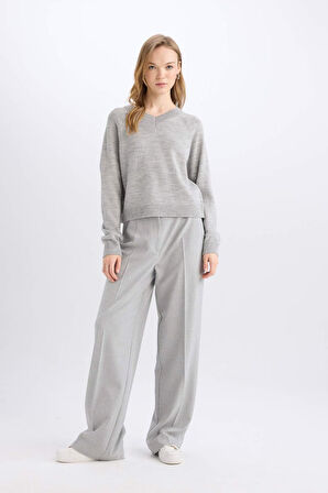 DeFacto Wide Leg Kumaş Pantolon Geniş Bol Paça Yüksek Bel Standart Boy C6402AX25SPGR28