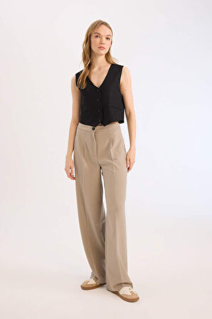 DeFacto Standart Boy Kumaş Pantolon Wide Leg Geniş Bol Paça Basic Düz Yüksek Bel C6402AX25SPBN592