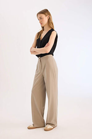 DeFacto Standart Boy Kumaş Pantolon Wide Leg Geniş Bol Paça Basic Düz Yüksek Bel C6402AX25SPBN592