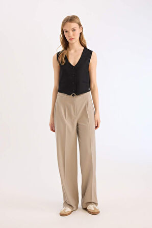 DeFacto Standart Boy Kumaş Pantolon Wide Leg Geniş Bol Paça Basic Düz Yüksek Bel C6402AX25SPBN592