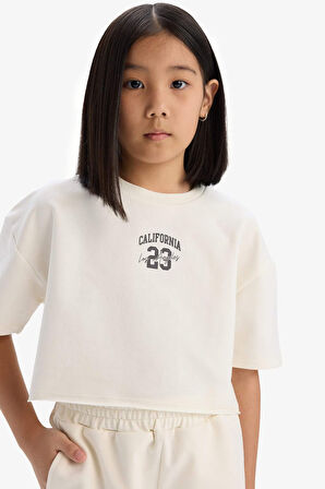 Kız Çocuk 2'li Takım Baskılı Kısa Kollu Tişört Şort