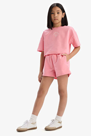 Kız Çocuk 2'li Takım Baskılı Kısa Kollu Tişört Şort