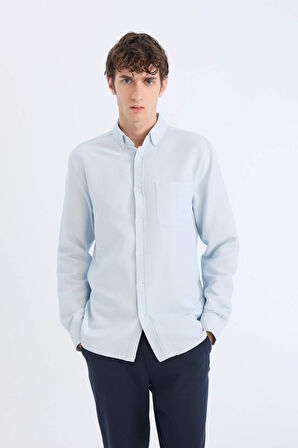 DeFacto Slim Fit Dar Kesim Polo Yaka Dokulu Uzun Kollu Gömlek T2066AZ25SPBE723