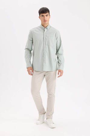DeFacto %100 Pamuk Regular Fit Polo Yaka Oxford Basic Uzun Kollu Gömlek A8028AX25SPGN1128