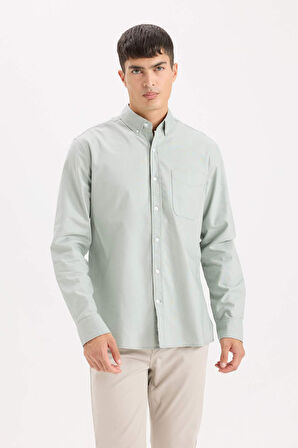 DeFacto %100 Pamuk Regular Fit Polo Yaka Oxford Basic Düz Uzun Kollu Gömlek A8028AX25SPGN1128