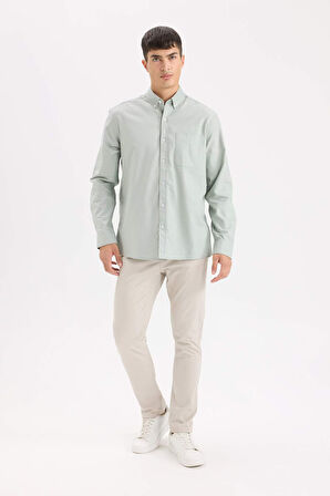 DeFacto %100 Pamuk Regular Fit Polo Yaka Oxford Basic Düz Uzun Kollu Gömlek A8028AX25SPGN1128