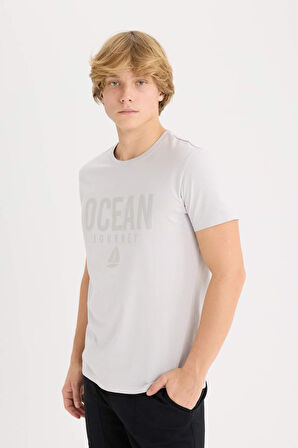 DeFacto %100 Pamuk Slim Fit Dar Kesim Bisiklet Yaka Baskılı Kısa Kollu Tişört D9354AX25SPGR184