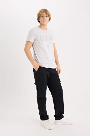DeFacto %100 Pamuk Slim Fit Dar Kesim Bisiklet Yaka Baskılı Kısa Kollu Tişört D9354AX25SPGR184