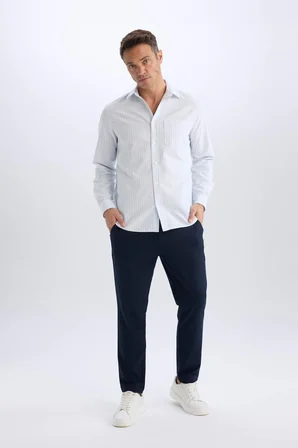 DeFacto %100 Pamuk Regular Fit Polo Yaka Çizgili Oxford Uzun Kollu Gömlek D6101AX25SPBE196