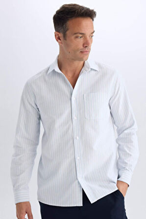 DeFacto Regular Fit Polo Yaka Çizgili Oxford Uzun Kollu Gömlek D6101AX25SPBE196