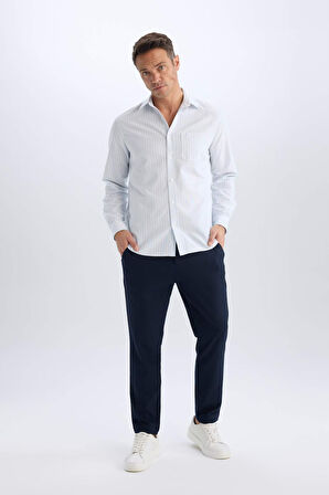 DeFacto Regular Fit Polo Yaka Çizgili Oxford Uzun Kollu Gömlek D6101AX25SPBE196