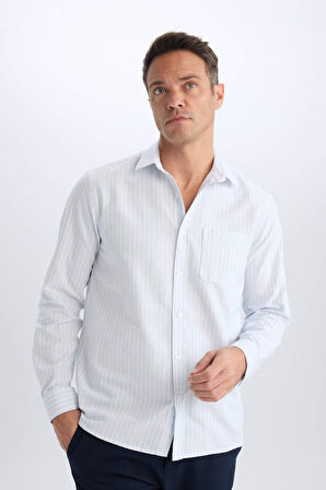 DeFacto Regular Fit Polo Yaka Çizgili Oxford Uzun Kollu Gömlek D6101AX25SPBE196
