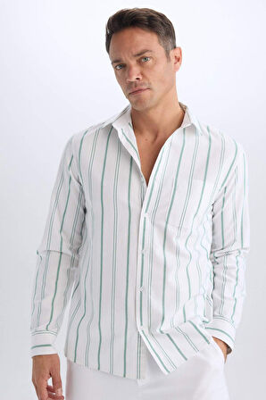 DeFacto Regular Fit Polo Yaka Çizgili Oxford Uzun Kollu Gömlek D6101AX25SPGN900