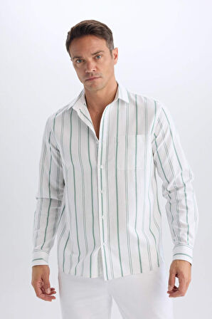 DeFacto Regular Fit Polo Yaka Çizgili Oxford Uzun Kollu Gömlek D6101AX25SPGN900