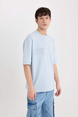 DeFacto Loose Fit Bisiklet Yaka Baskılı Kısa Kollu Ağır Kumaş Tişört D5557AX25SPBE771